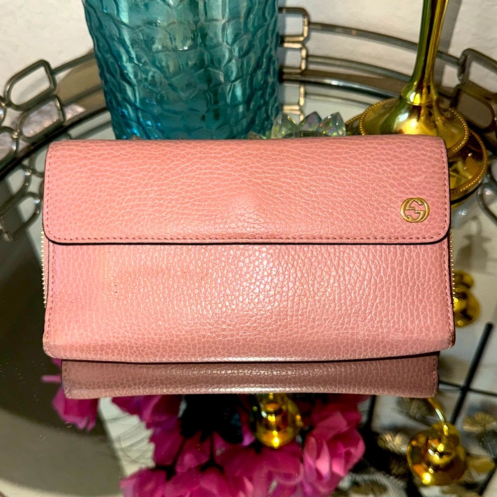 Authentic GUCCI Interlocking G Logo Leather Long Trifold Wallet